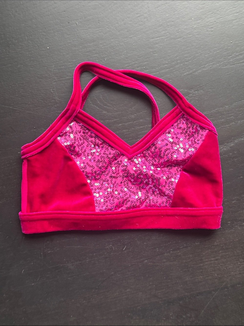 Girls Sequin Dance Crop Top in Bright Fuchsia